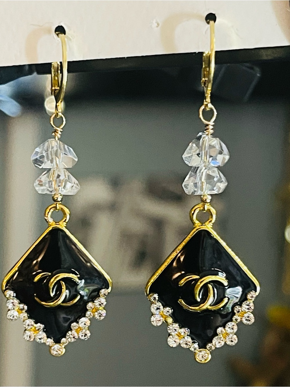 Black and Gold Crystal Drop Earrings
